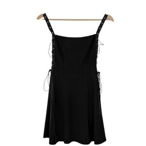 Vock Square Neck  Pinafore Grommet Strap Side Lace Mini Dress Black XS